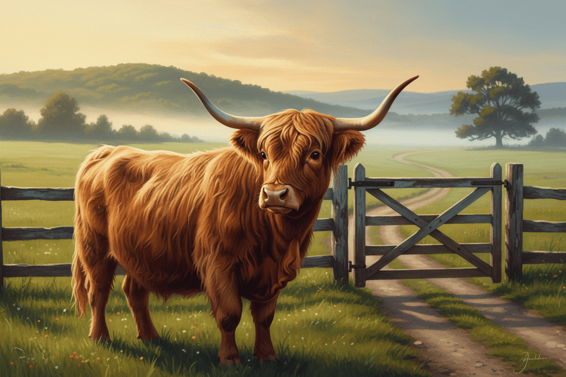 Departure Morning  (A highly emotional but professionally controlled statement from a Highland cow leaving the pasture for the county fair) - HomesteadHoboz