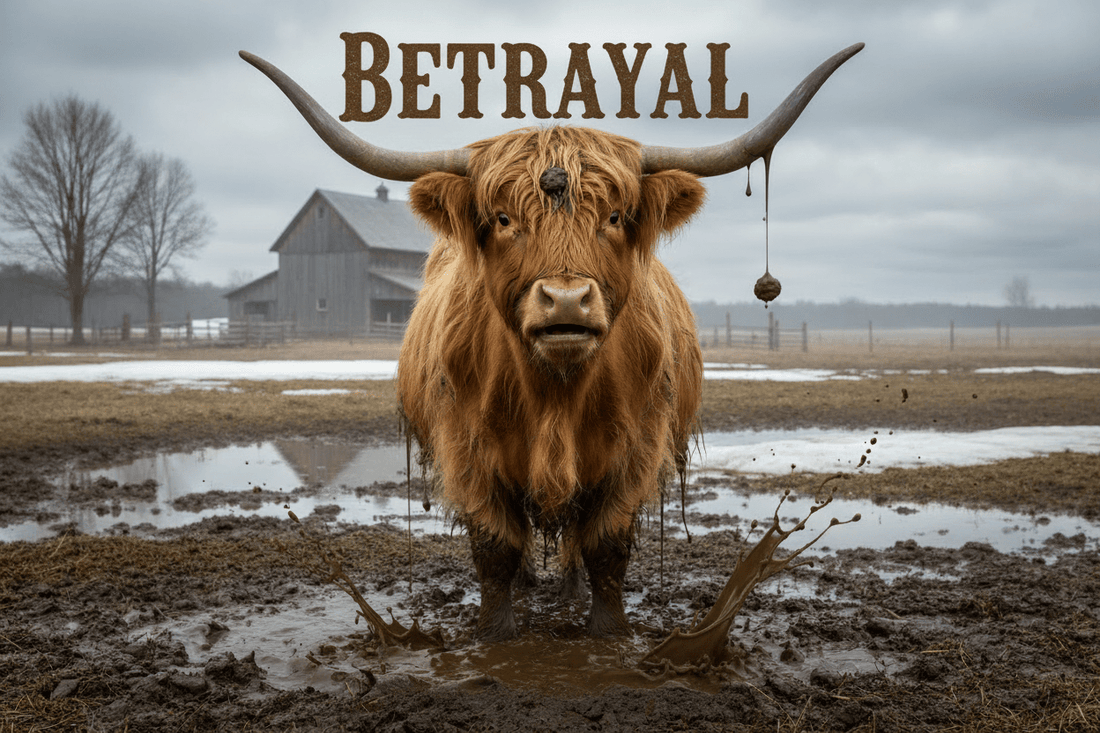 Mud Season: An Unexpected Villain (A defensive statement from a Highland cow betrayed by the ground itself.) - HomesteadHoboz