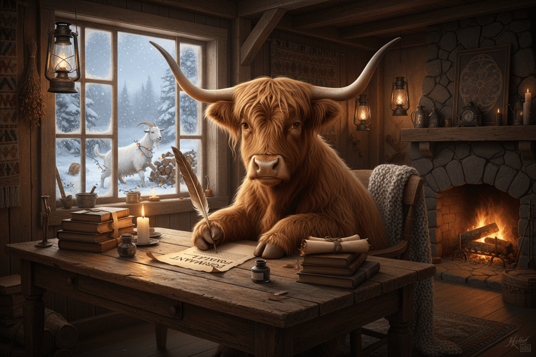 Snow Problems: The Goat Has Overstepped (A formal complaint from a Highland cow pushed too far.) - HomesteadHoboz