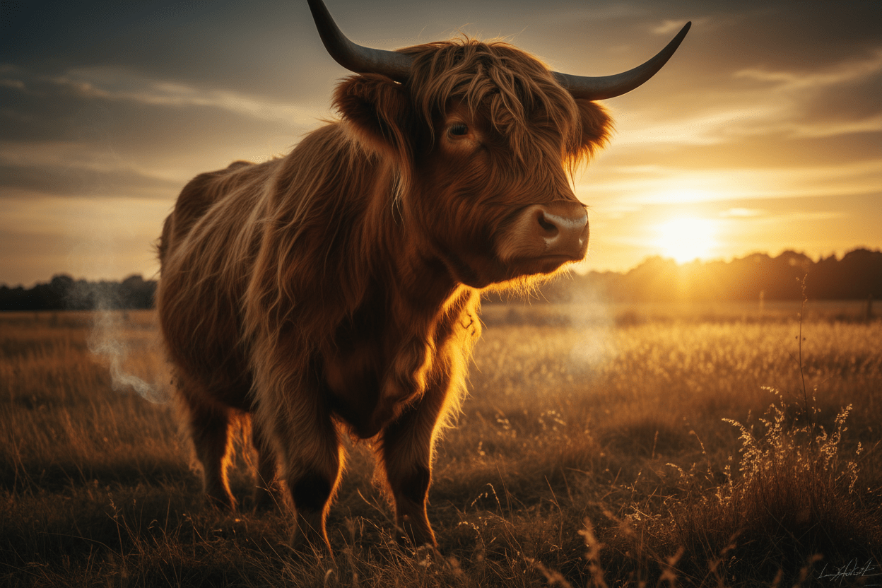 The Burnout  (A emotionally crispy statement from a Highland cow discovering the limits of visibility.) - HomesteadHoboz