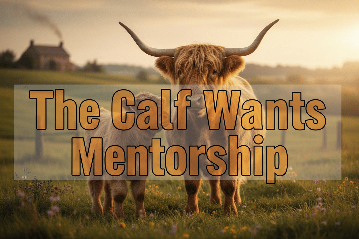The Calf Wants Mentorship (A reluctant but honored statement from a seasoned pasture icon.) - HomesteadHoboz