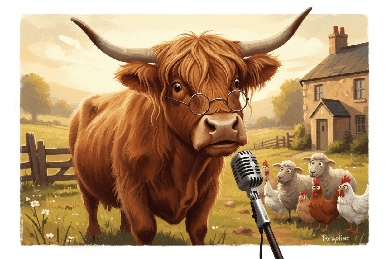 The Interview  (A cautiously professional statement from a Highland cow unexpectedly approached by local media) - HomesteadHoboz