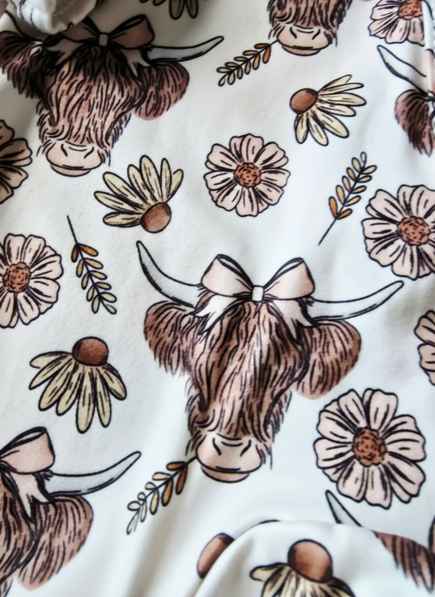 Highland Floral Cow Western Baby Girls Jumpsuit: 0-3M - HomesteadHoboz