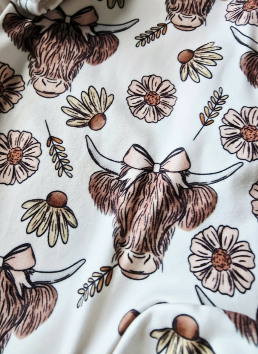 Highland Floral Cow Western Baby Girls Jumpsuit 12-24M - HomesteadHoboz