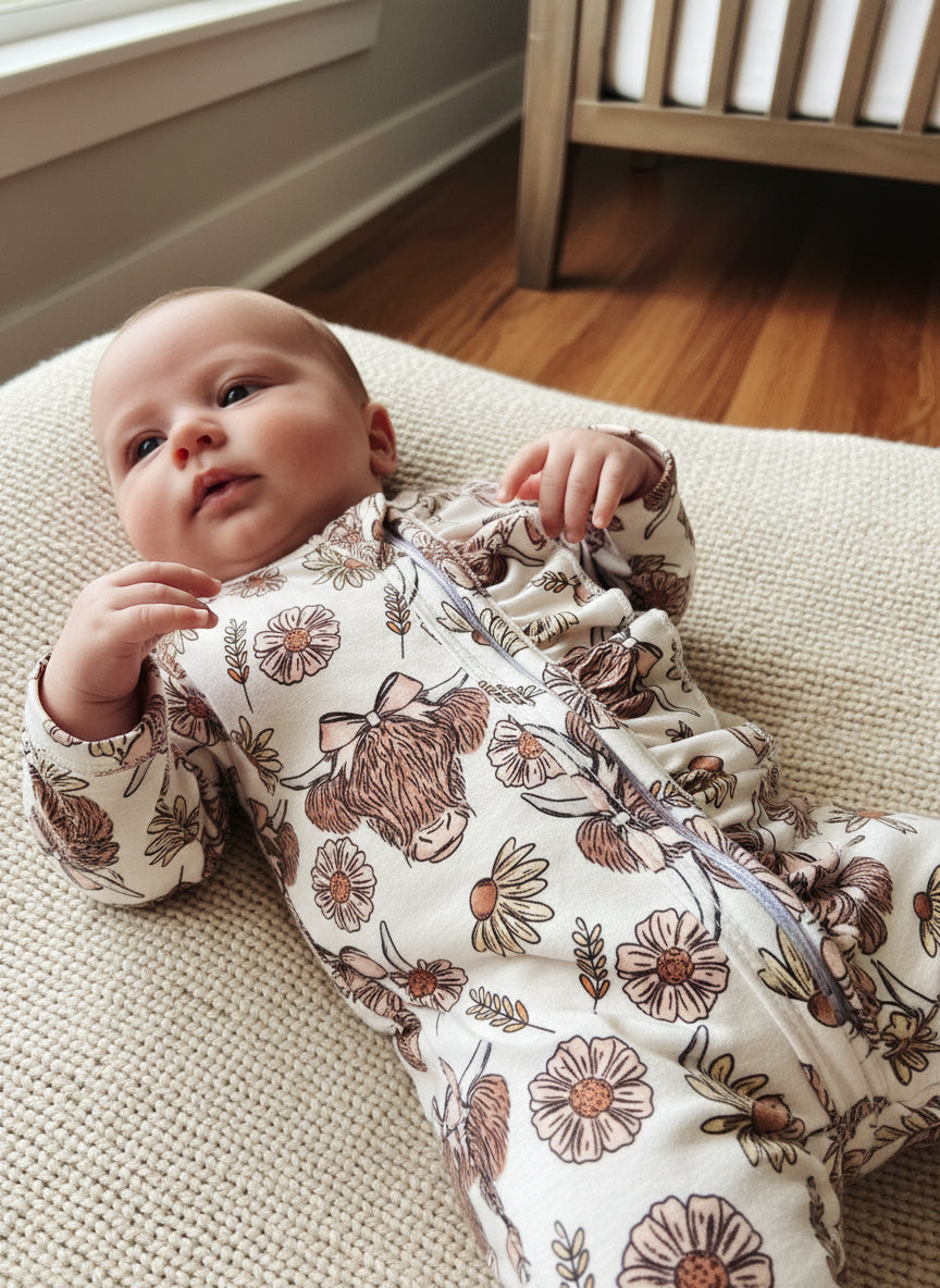Highland Floral Cow Western Baby Girls Jumpsuit 12-24M - HomesteadHoboz