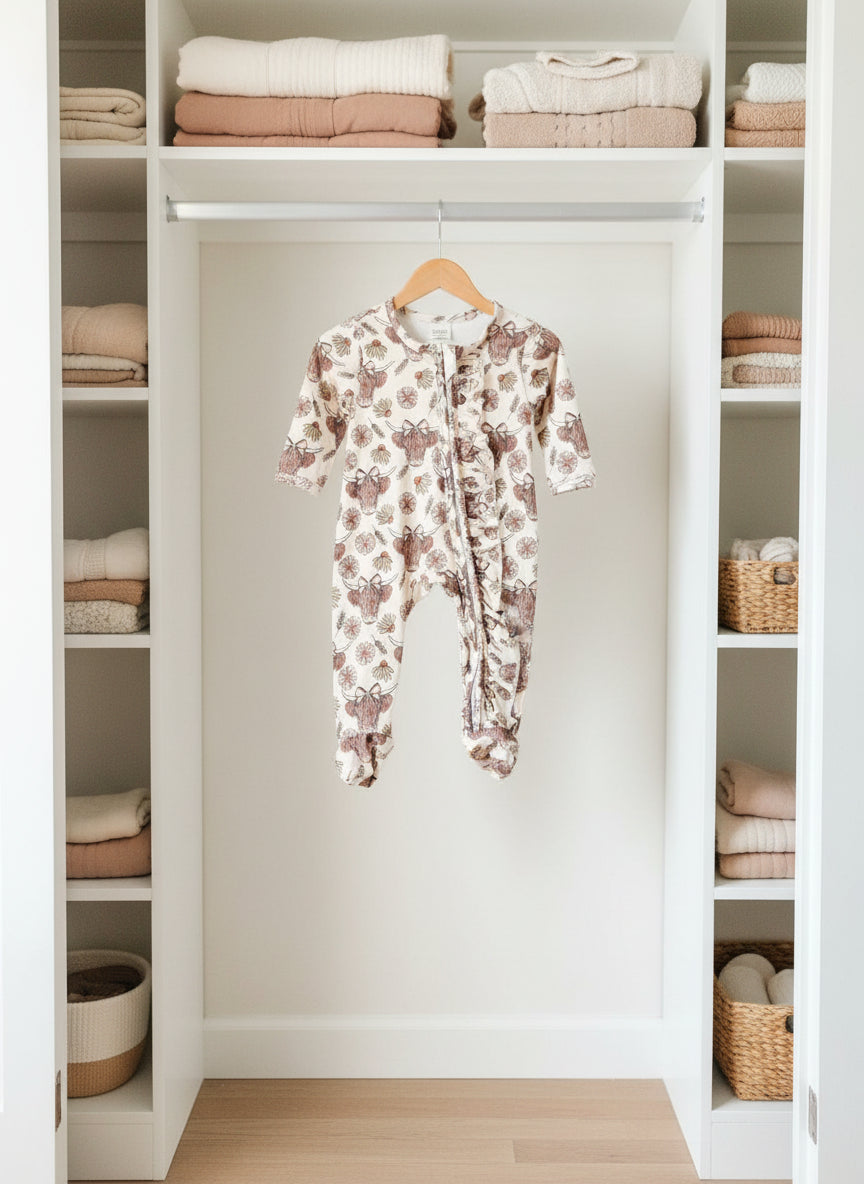 Highland Floral Cow Western Baby Girls Sleeper - 3-6M - HomesteadHoboz