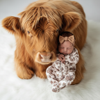 Highland Floral Cow Western Baby Girls Jumpsuit - 6-12M - HomesteadHoboz