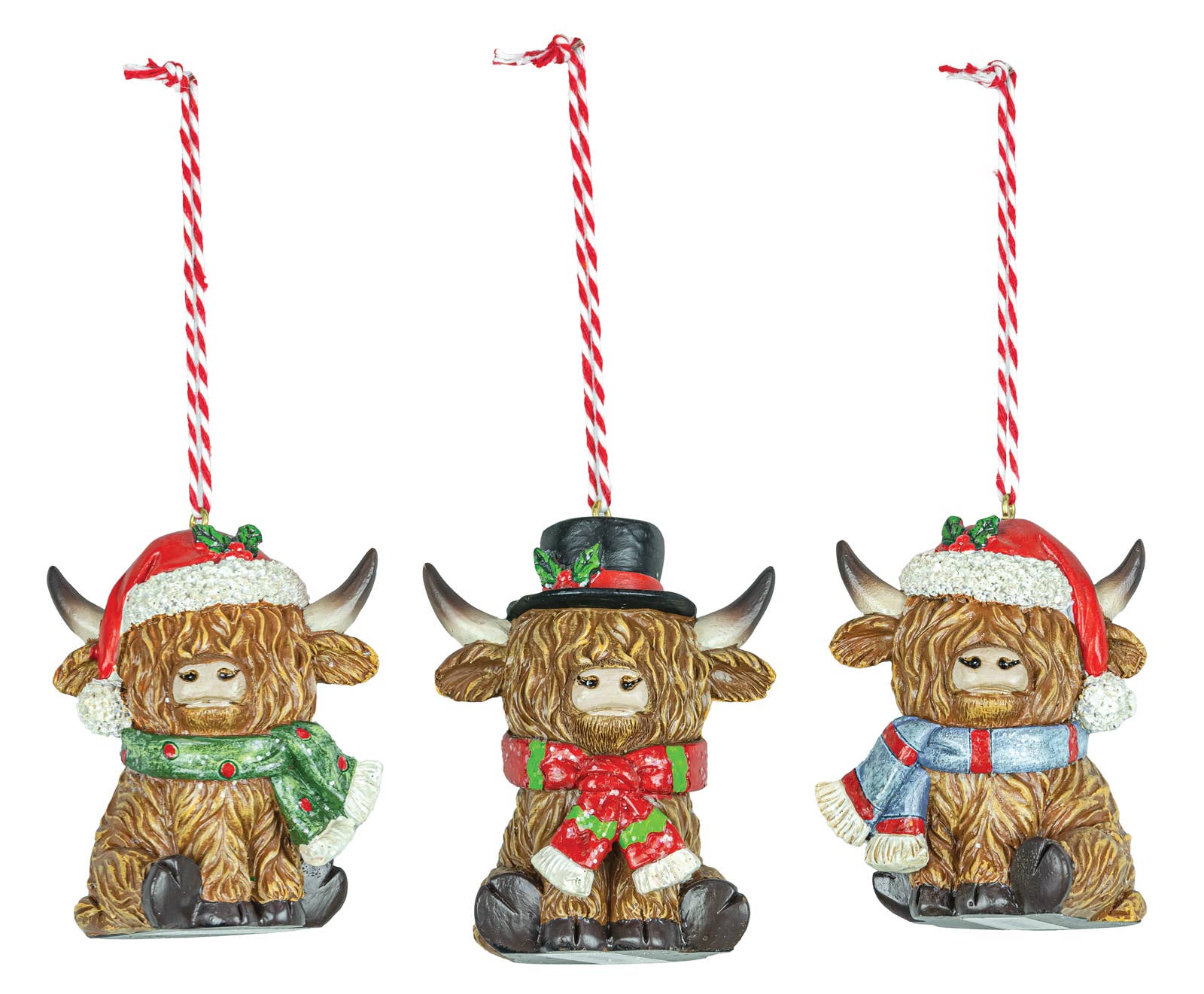 Santa's Highland Cow Helpers Ornament Set - 3 Assorted - HomesteadHoboz