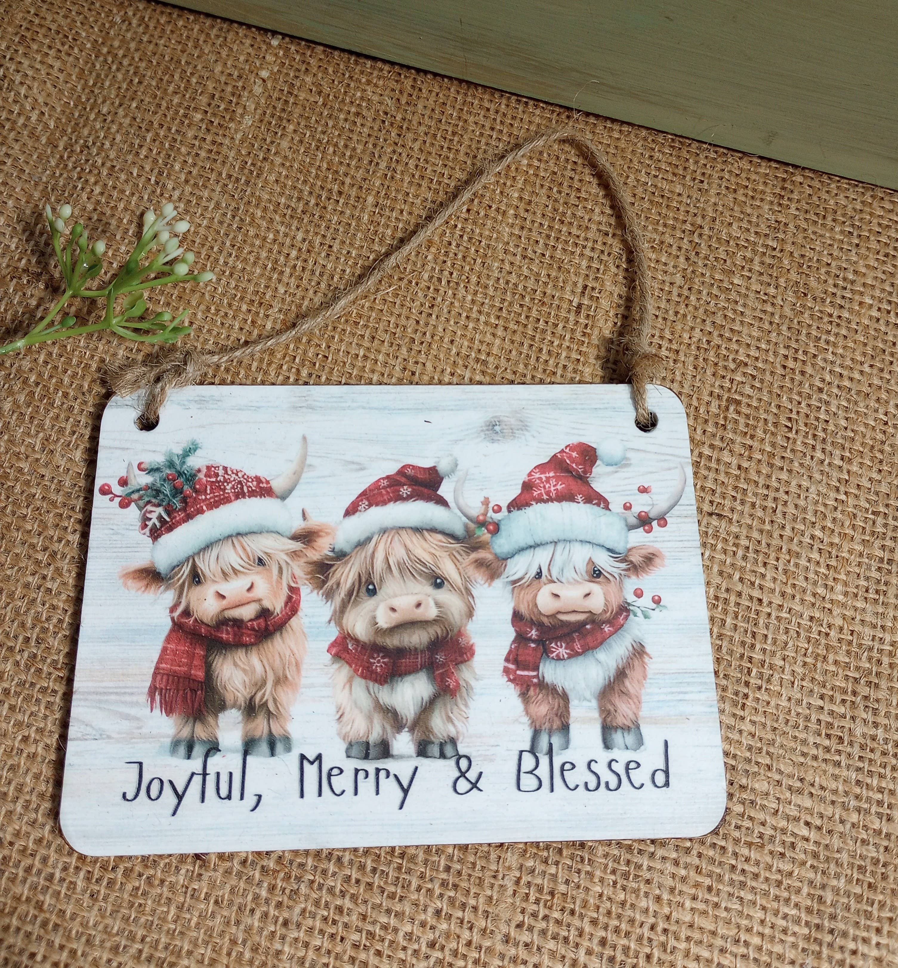 Highland Mini Cows Christmas Ornament - Joyful Merry Blessed