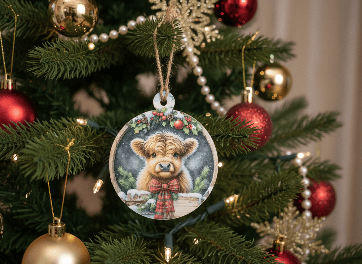 Fluffy Highland Cow Christmas Ornament - HomesteadHoboz