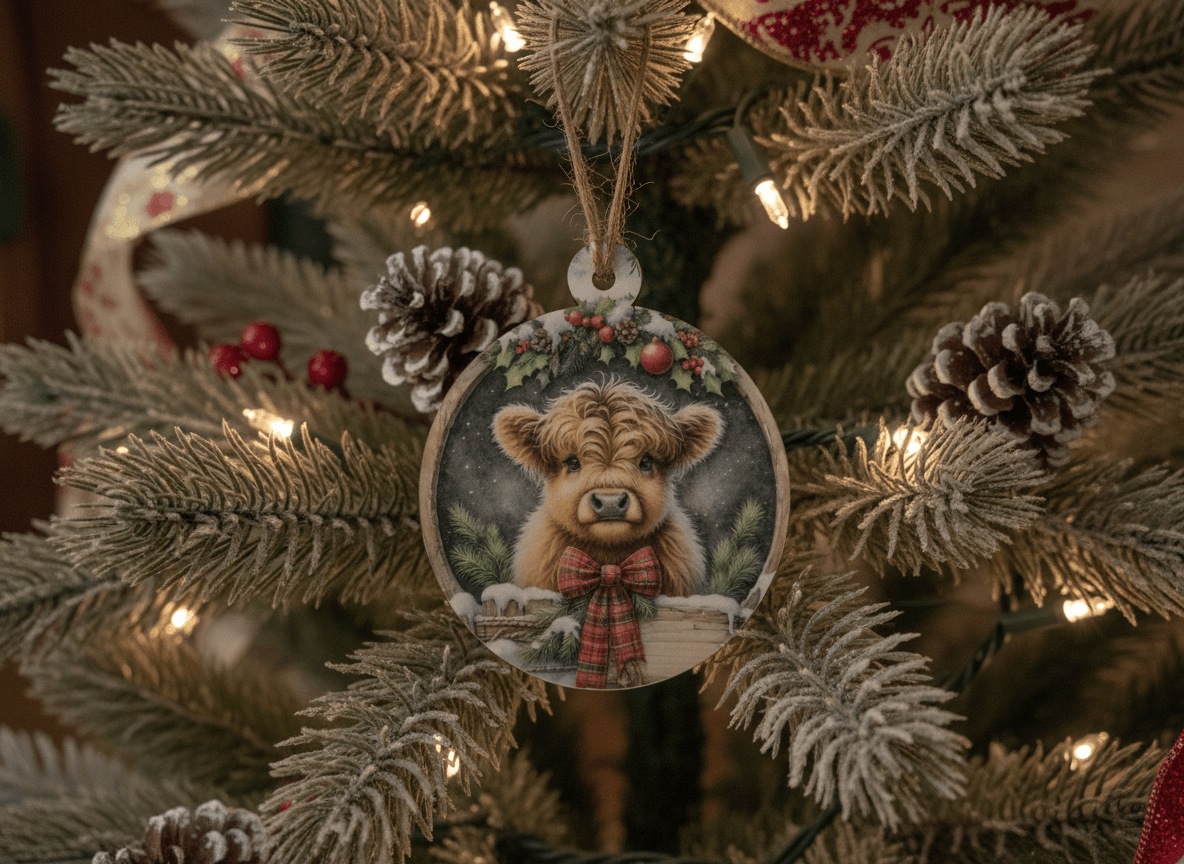 Fluffy Highland Cow Christmas Ornament - HomesteadHoboz
