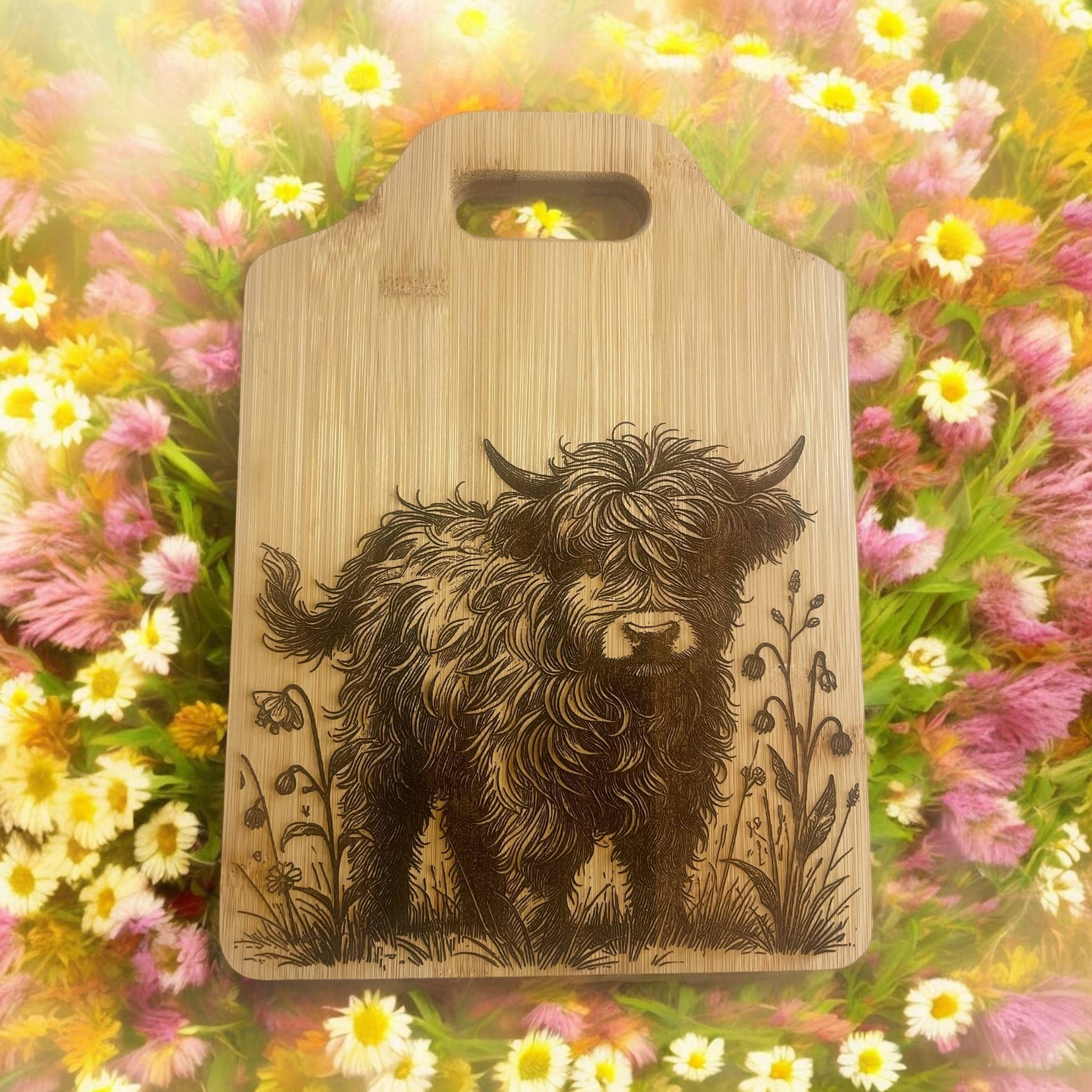 Highland Cow Bamboo Board - Udderly Perfect for Charcuterie & Cheese - HomesteadHoboz