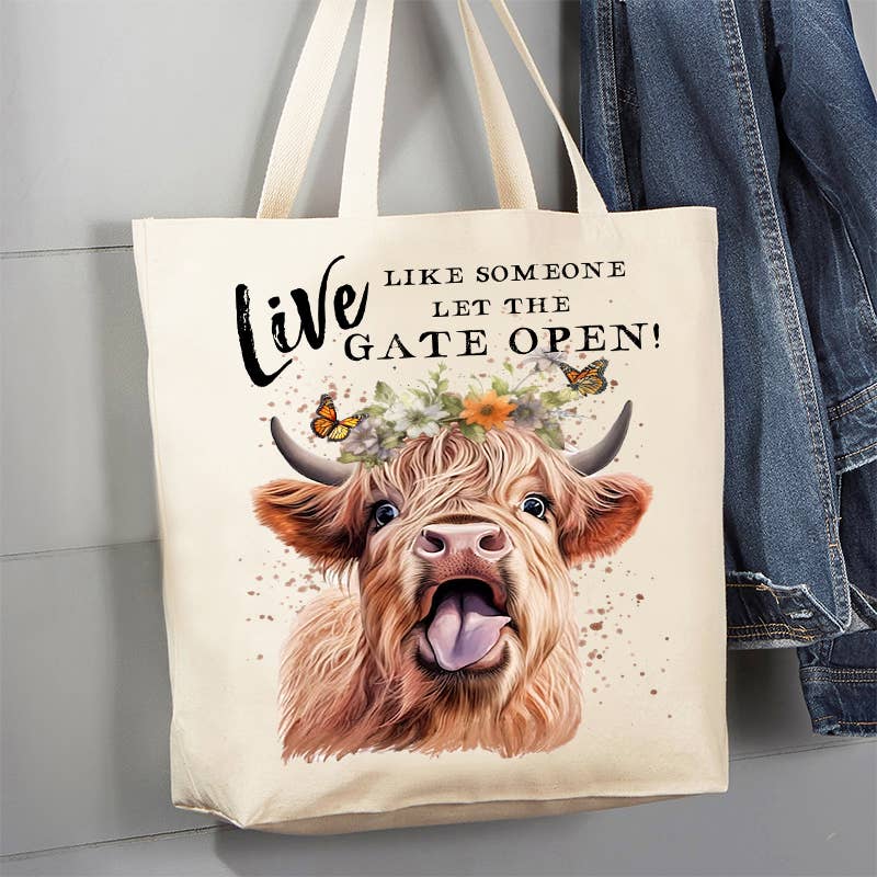 Highland Cow Gate Canvas Tote Bag - HomesteadHoboz