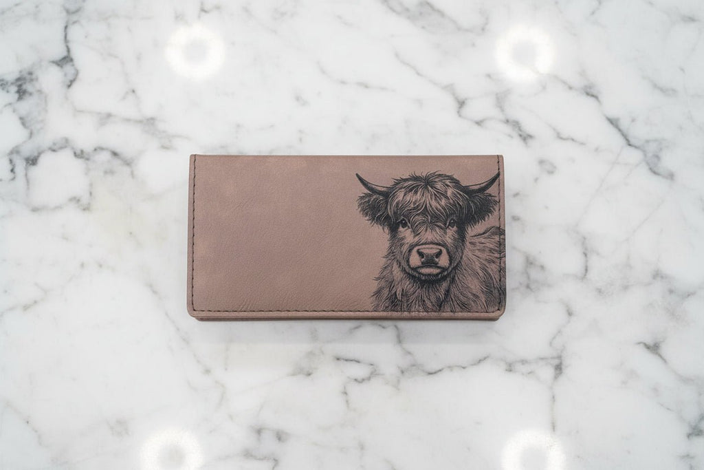 Highland Cow Minimalist Wallet, Bills, and Receipt holder Comes in 4 Neutral Colors. - HomesteadHoboz