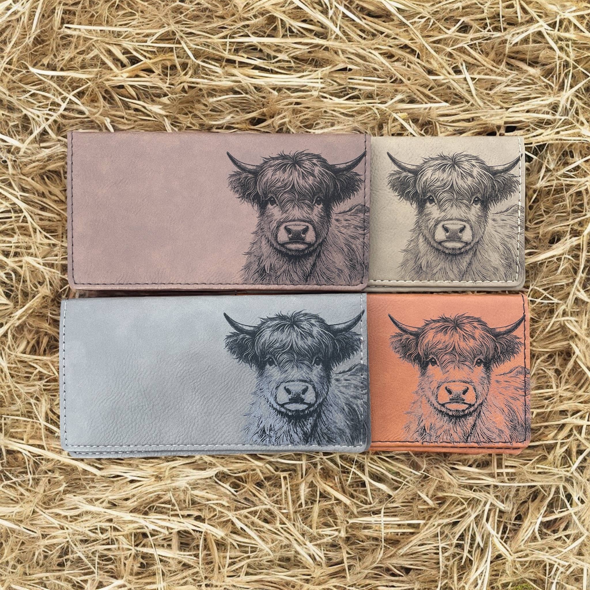 Highland Cow Minimalist Wallet, Bills, and Receipt holder Comes in 4 Neutral Colors. - HomesteadHoboz