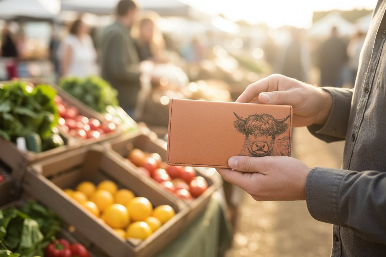 Highland Cow Minimalist Wallet, Bills, and Receipt holder Comes in 4 Neutral Colors. - HomesteadHoboz