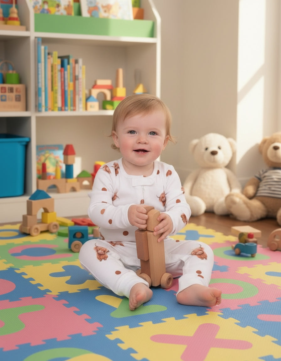 Adorable Highland Cow Baby Sleepsuit: 12-18 Months - HomesteadHoboz