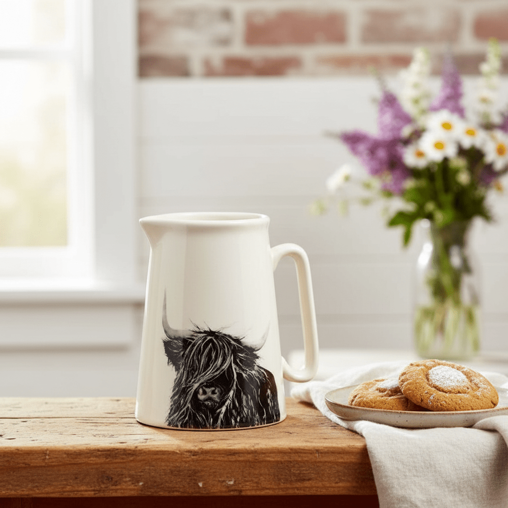 Highland Cow Stoneware Pitcher - HomesteadHoboz