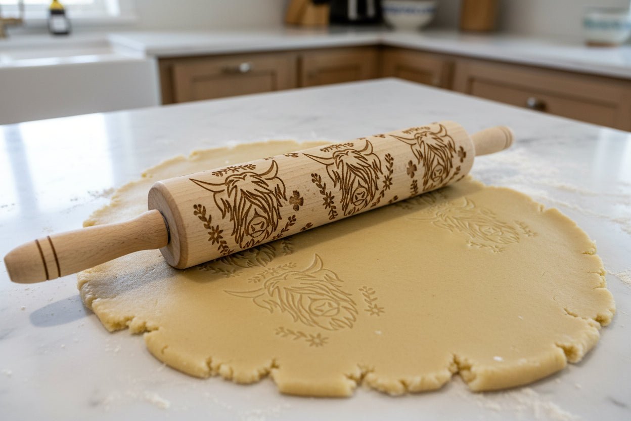Moo - velous Creations! Highland Cow Embossed Rolling Pin for Baking - HomesteadHoboz