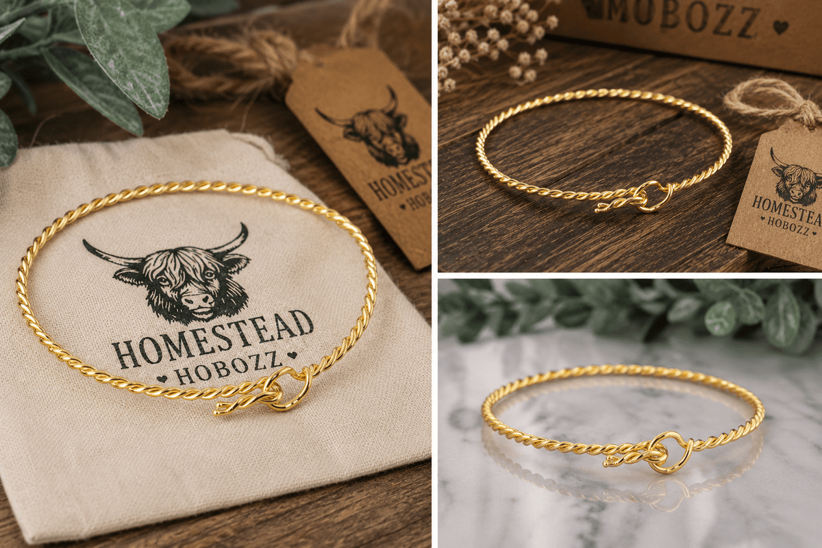 ORIGIONAL HANDMADE HOMESTEADHOBOZ KNOT BRACELET | Rustic Twist Knot Bracelet | Minimalist Western Gold Bangle - HomesteadHoboz