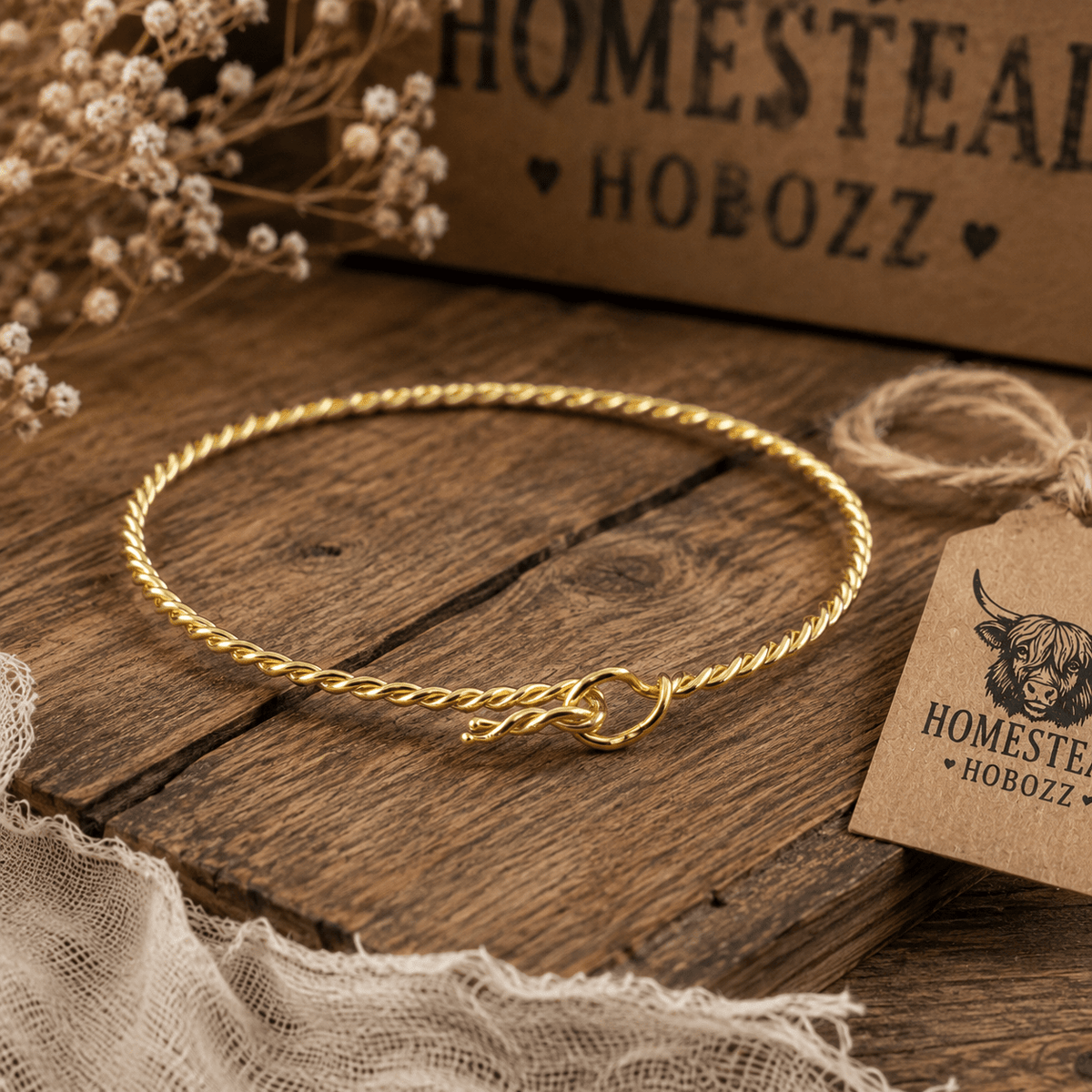 ORIGIONAL HANDMADE HOMESTEADHOBOZ KNOT BRACELET | Rustic Twist Knot Bracelet | Minimalist Western Gold Bangle - HomesteadHoboz