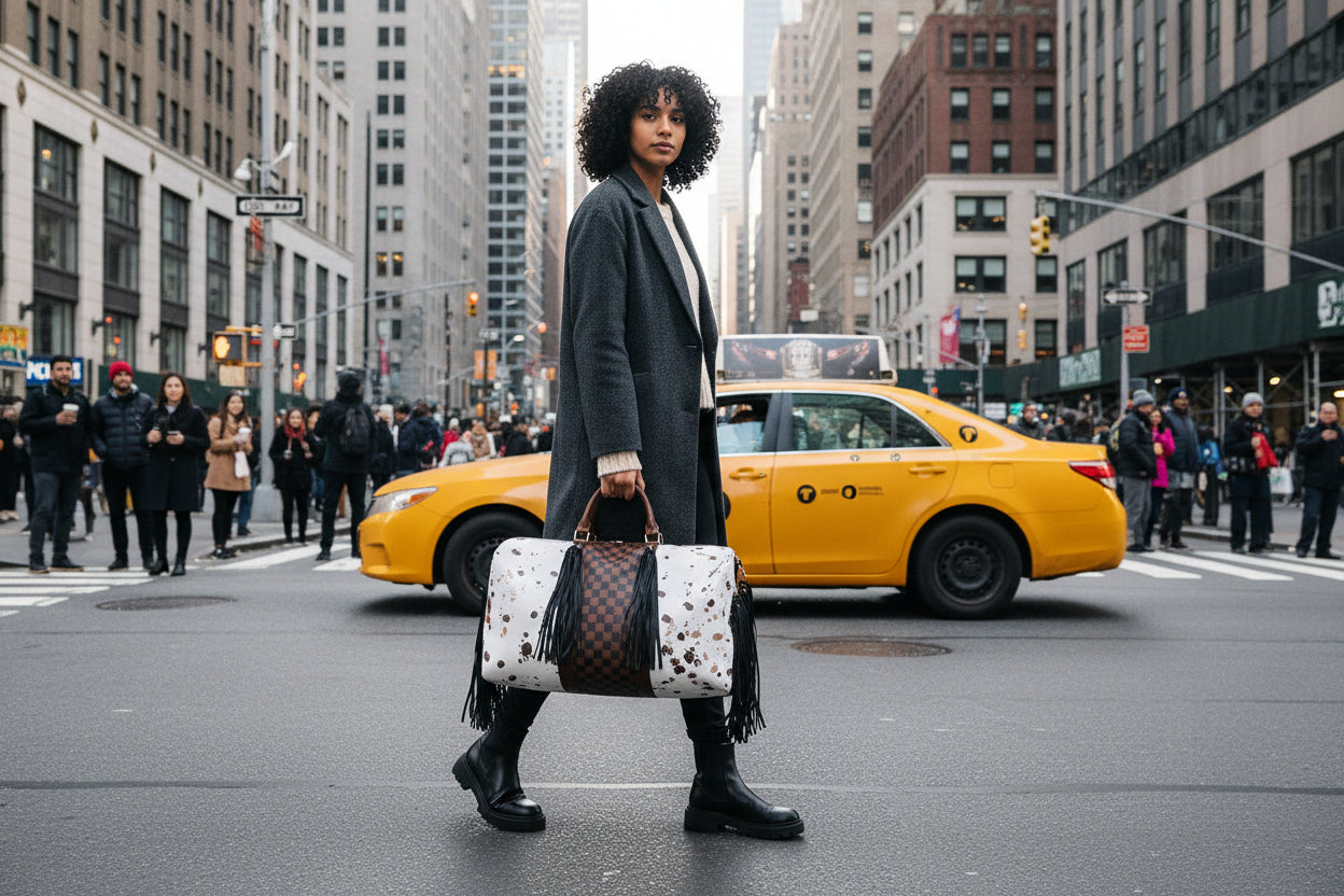 UNISHE - Plaid Cow Print Splicing Retro Western Weekender Bag ACC739 - HomesteadHoboz